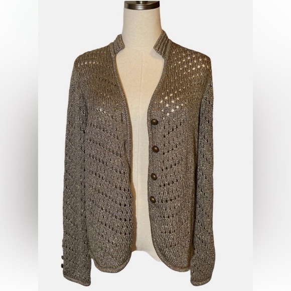Chico's Sweaters - Chico’s‎ Florence Caridigan Sweater Vanity Size 1 Gold Woven Mature Office Wear